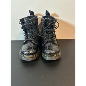 Dr. Martens 1460 T Toddler Boots Black Cosmic Glitter Lace Up Side Zip Size 9 US